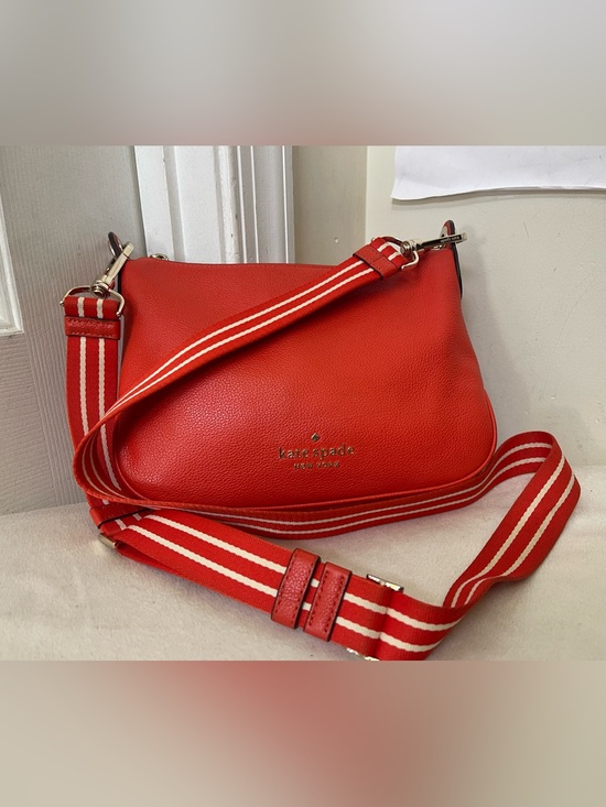 kate spade Handbags - kate spade Red Pebbled Leather Crossbody with Striped Strap